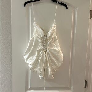 AKIRA White Satin Lace-Up Top